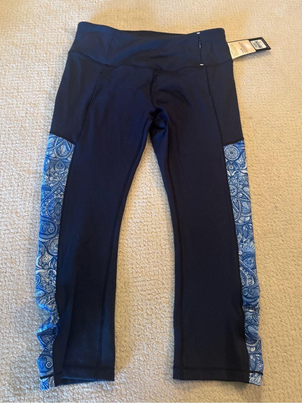 Women’s navy Leggings with Blue Paisley Side Panels